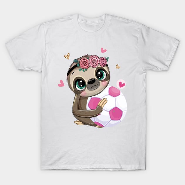 Sloth Hug Pink Sport Ball Girls Soccer Football Love .. T-Shirt by DODG99